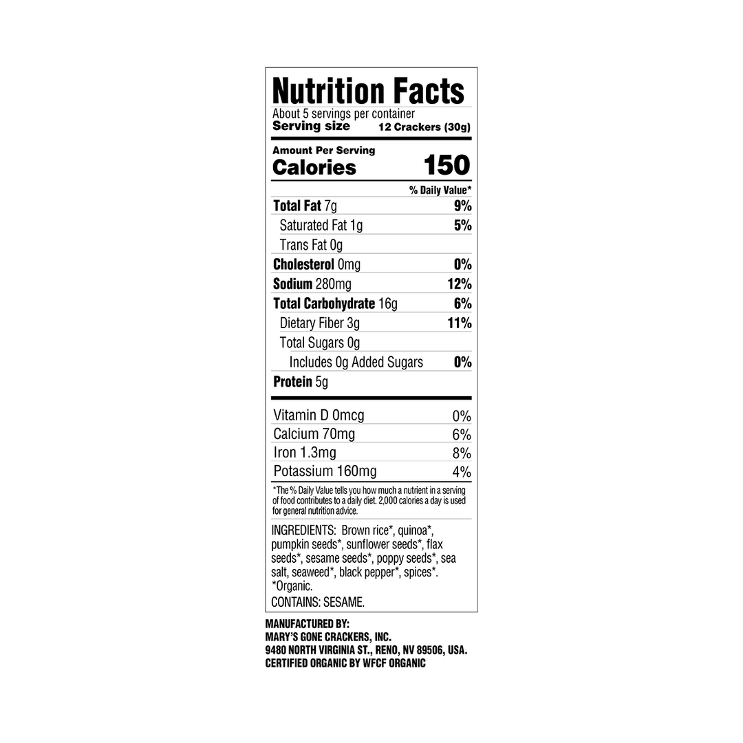 Super Seed Classic Crackers - Nutrition Facts Panel
