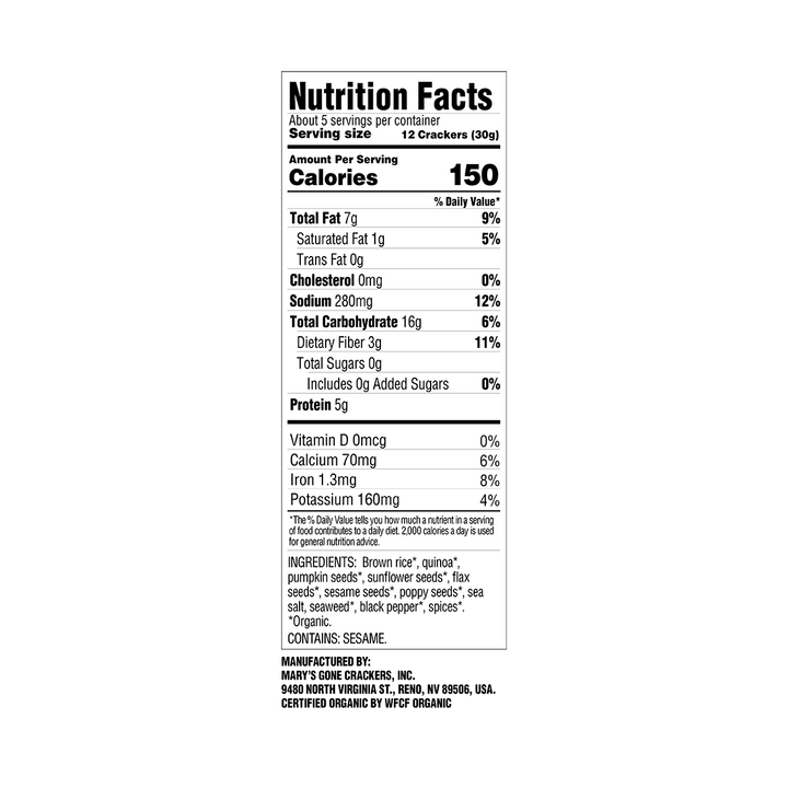 Super Seed Classic Crackers - Nutrition Facts Panel
