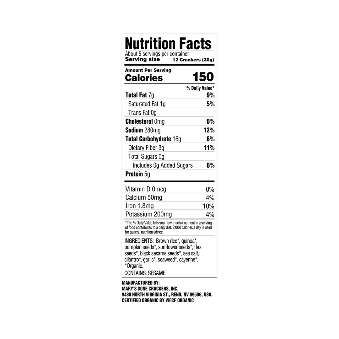 Super Seed Seaweed & Black Sesame Crackers - Nutrition Facts Panel
