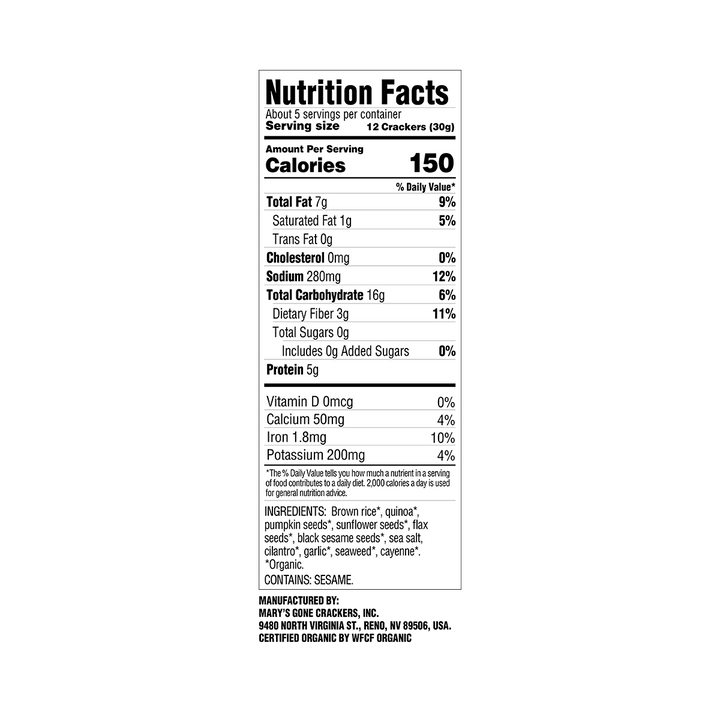 Super Seed Seaweed & Black Sesame Crackers - Nutrition Facts Panel
